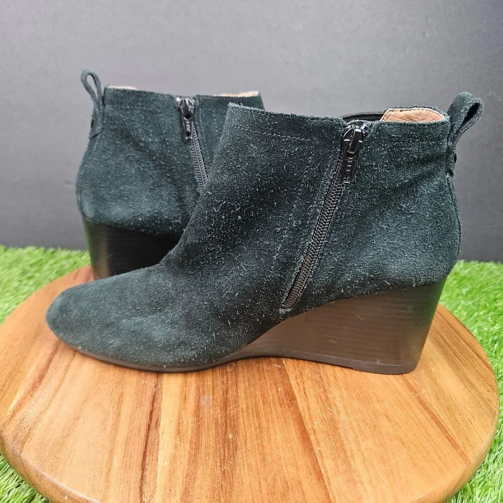 Vionic Paloma Wedge Ankle Boots Black Suede Leather Weather Resistant Size 8